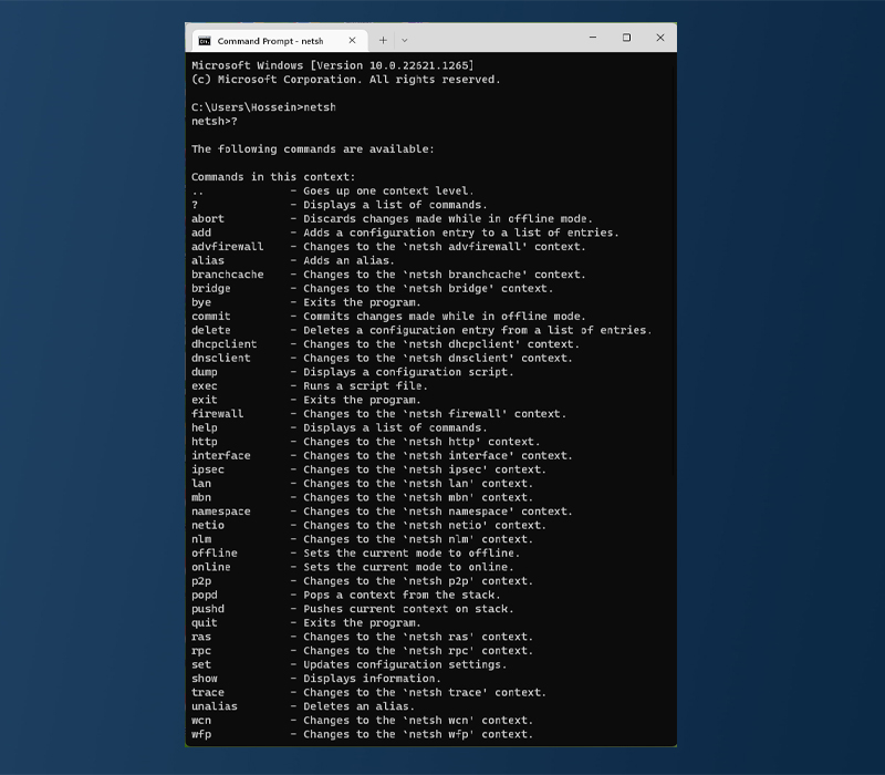 مانیتورینگ ترافیک شبکه به کمک ابزار Netsh در CMD