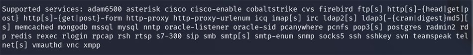 Example of supported protocol and service list in Hydra